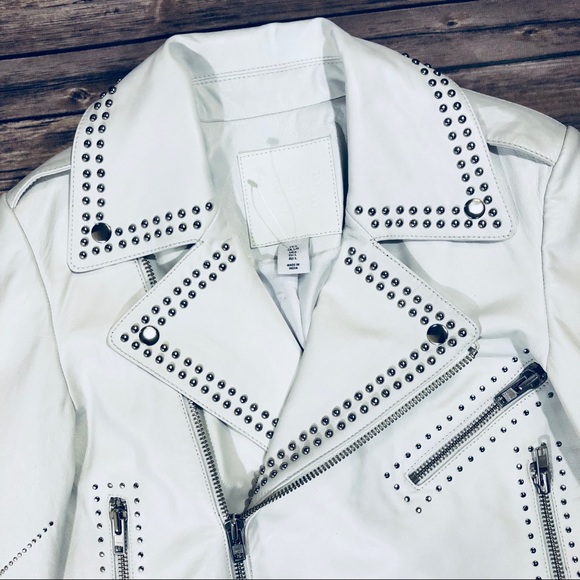 BELLE VERE white leather silver studded mot jacket - Picture 7 of 8